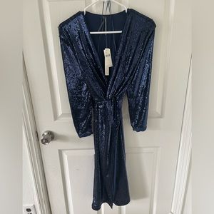 NWT Anthropologie navy sequin long sleeve dress size 0